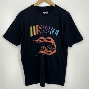 American AF Mens Graphic T-Shirt Black Shake Flaming Fist Size L Made in USA